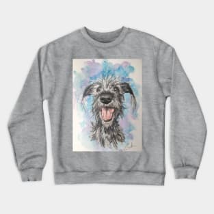 Scruffy Lurcher  , watercolour background Crewneck Sweatshirt